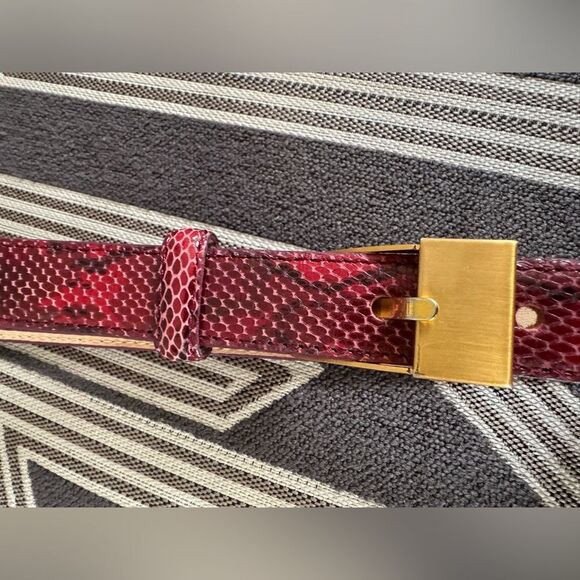 DKNY Red Black Leather Snakeskin Belt Size L - Picture 6 of 12